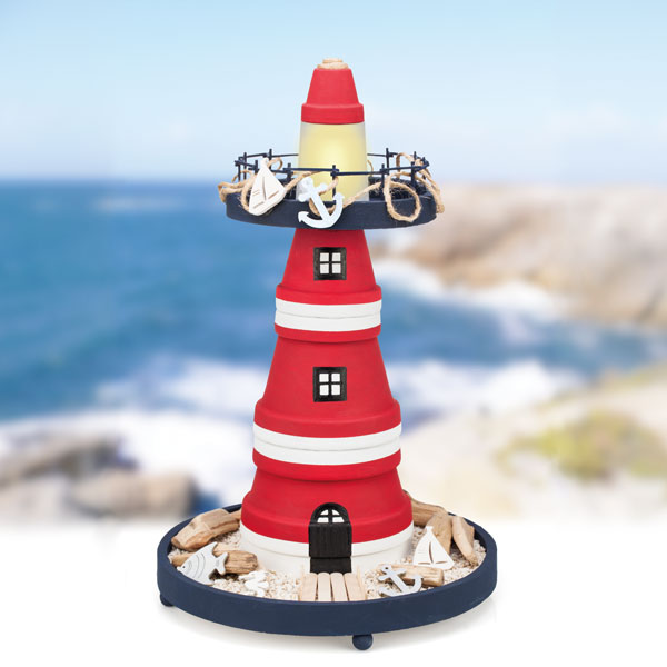 Leuchtturm aus Tontöpfen basteln