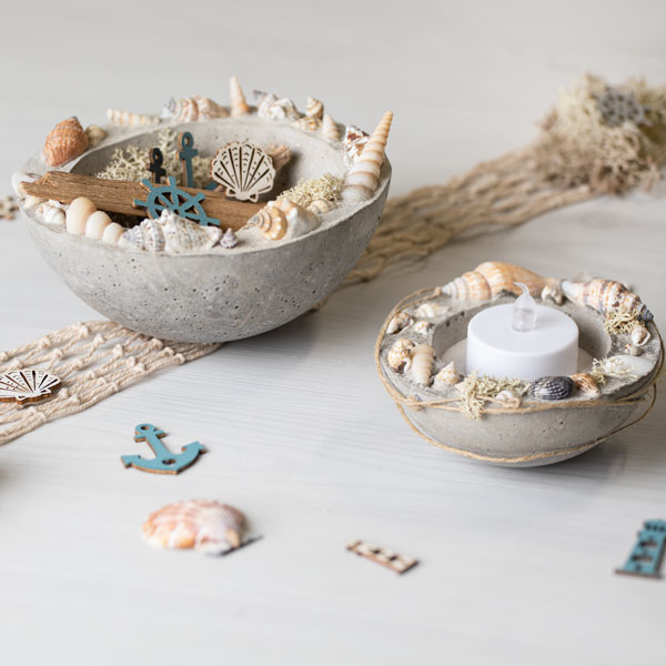Betonschale mit Muscheln basteln