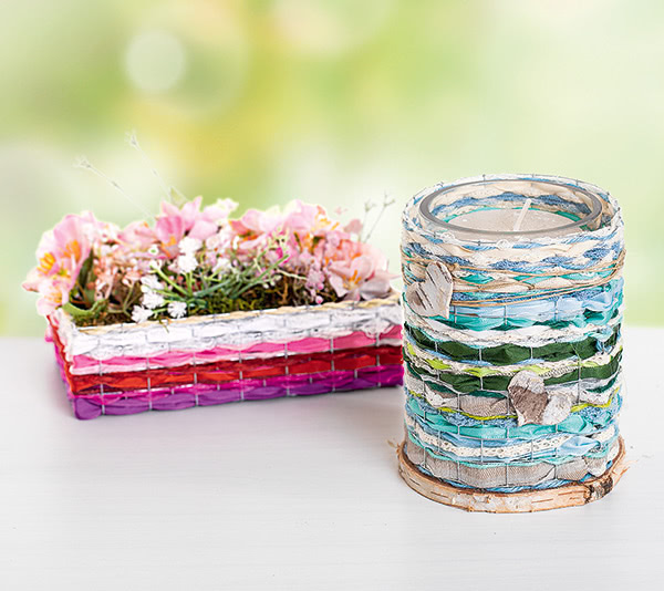 Drahtkörbe mit Bändern basteln