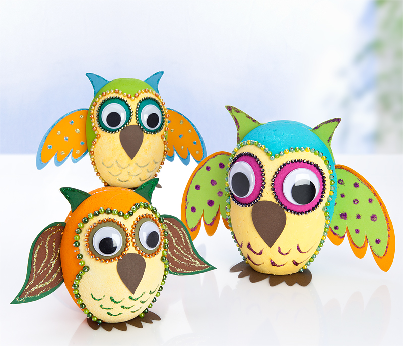 Eulen Styroporeier basteln