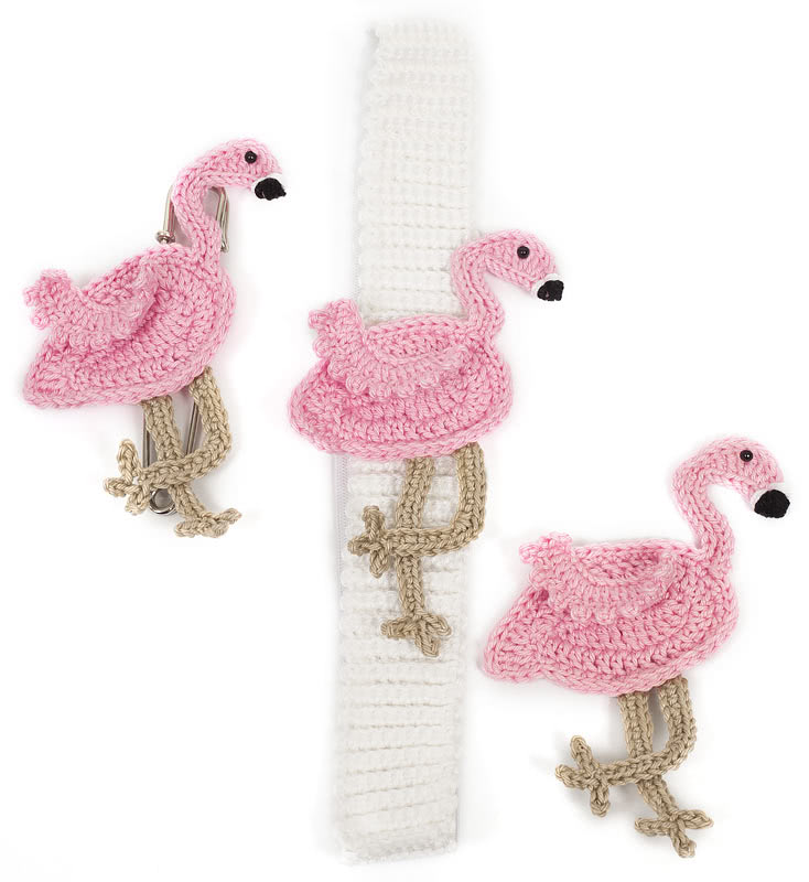 Flamingo häkeln Aufnäher Lesezeichen und Anstecknadel