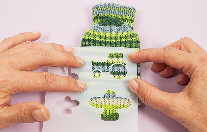 Sockenbremse auftragen - Schablone auflegen